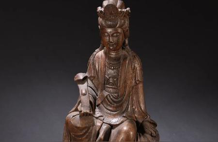 清代竹雕如意观音雕像：高25cm，宽13cm，重264g